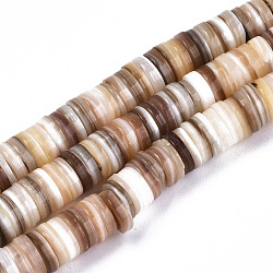 Natural Freshwater Shell Beads Strands, Disc/Flat Round, Heishi Beads, Shell Shards, Wheat, 7~8x0.5~2.5mm, Hole: 0.8mm, about 204pcs/Strand, 15.16 inch(38.5cm)(X-SHEL-N003A-02)