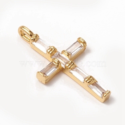 Brass Micro Pave Clear Cubic Zirconia Pendants, Long-Lasting Plated, Cross, Golden, 24x12.5x3mm, Hole: 3x2mm(KK-I668-22G)