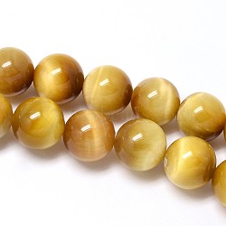Natural Gold Tiger Eye Beads Strands, Round, Grade A, 4mm, Hole: 0.8mm, about 45pcs/strand, 8 inch(X-G-C076-4mm-1AA)