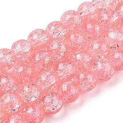 1Strand Salmon Transparent Crackle Glass Round Beads Strands, 8mm, Hole: 1.3~1.6mm, about 100pcs/strand, 31.4 inch(X-CCG-Q001-8mm-03)