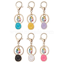 Alloy Enamel Keychain, with Iron Split Key Rings, Smiling Face, Mixed Color, 8.3cm, 6pcss/set(KEYC-JKC00911)