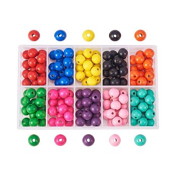 Wood Beads, Dyed, Round, Mixed Color, 12x11mm, Hole: 2~3mm, about 150pcs/box