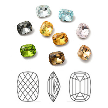 Faceted K9 Glass Rhinestone Cabochons, Pointed Back & Back Plated, Rectangle, Mixed Color, 8x6x3mm