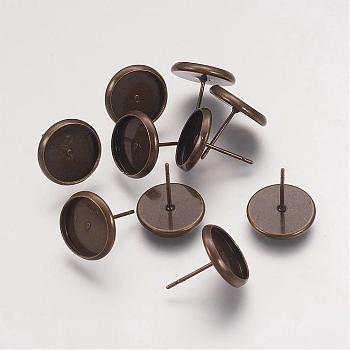 Brass Stud Earring Settings, Antique Bronze, Tray: 10mm, 12x0.8mm