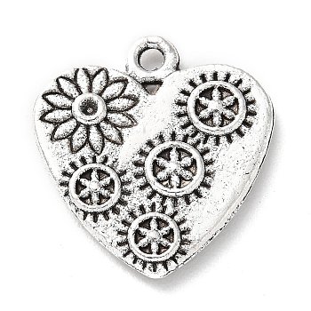Tibetan Style Alloy Pendant Rhinestone Settings, Heart with Flower, Antique Silver, Fit for 1.2mm Rhinestone, 20x18.5x2.5mm, Hole: 1.6mm, about 207pcs/500g