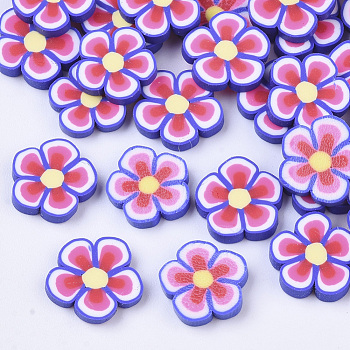 Handmade Polymer Clay Cabochons, Flower, Pink, 7.5~10x1~2mm, about 3275pcs/655g