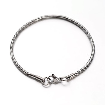 304 Stainless Steel Snake Chains Bracelets, with Lobster Claw Clasps, Stainless Steel Color, 7-1/2 inch~7-5/8 inch(190~195mm), 2.5mm