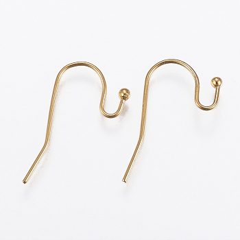 Ion Plating(IP) 304 Stainless Steel Earring Hooks, Real 18K Gold Plated, 21x12x2mm, Pin: 0.8mm