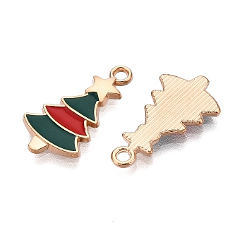 Christmas Theme Alloy Enamel Pendants, Cadmium Free & Lead Free, Light Gold, Christmas Tree, 20.5x11x1.5mm, Hole: 1.6mm