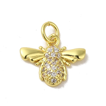 Real 18K Gold Plated Brass Pave Cubic Zirconia Pendants, with Jump Rings, Butterfly, Clear, 12.5x14.5x2.5mm, Hole: 3mm