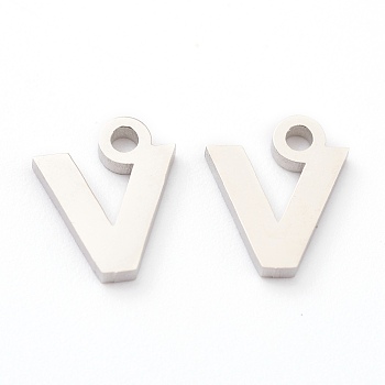 304 Stainless Steel Charms, Greek Alphabet, Stainless Steel Color, Letter.N, 9.5x8x1.5mm, Hole: 1.5mm