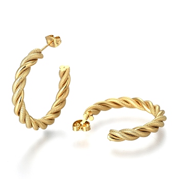 201 Stainless Steel Half Hoop Earrings, Hypoallergenic Earrings, with 304 Stainless Steel Pins and Ear Nut, Twisted, Textured, Ring, Golden, 30.5x4mm, Pin: 0.5mm