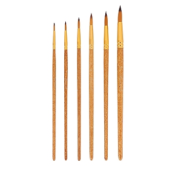 Round & Pointed Brushes 6Pcs Painting Brush, Nylon Hair Brushes with Wood Handle, for Watercolor Painting Artist Professional Painting, Sandy Brown, 26x9cm