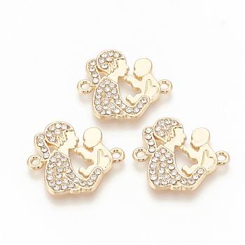 Mother's Day Theme Alloy Rhinestone Links connectors, Mother and Child, Crystal, 20.5x23.5x2mm, Hole: 1.6mm