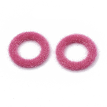 Faux Mink Fur Covered Linking Rings, with Aluminum Bottom, Ring, Platinum, Deep Pink, 36x4mm