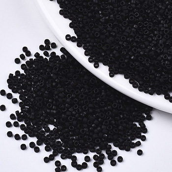 Opaque Glass Seed Beads, Fit for Machine Eembroidery, Frosted Colours, Round, Black, 2.5x1.5mm, Hole: 1mm, about 20000pcs/bag