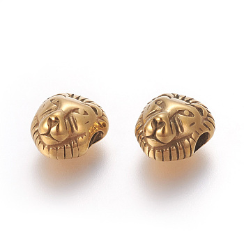 304 Stainless Steel Beads, Ion Plating (IP), Lion, Golden, 11.8x10.5x7.3mm, Hole: 2.7mm