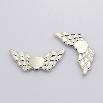 Tibetan Style Alloy Beads, Lead Free & Cadmium Free, Wing and Heart, For Valentine's Day, Platinum, 41.5x18x4mm, Hole: 2mm