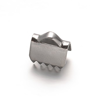 304 Stainless Steel Ribbon Crimp Ends, Stainless Steel Color, 6x6.5mm, Hole: 2.5x1.5mm