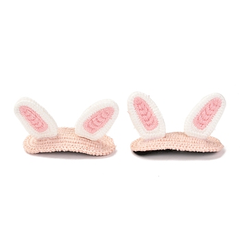 Iron Snap Hair Clips, with Polyester Thread, Rabbit Ear, Pink, 61x25x37mm
