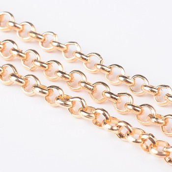Iron Rolo Chains, Belcher Chain, Unwelded, with Spool, Long-Lasting Plated, Light Gold, 4x1mm, about 164.04 Feet(50m)/roll