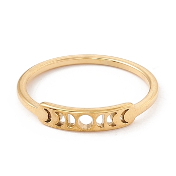 304 Stainless Steel Moon Phase Finger Ring for Women, Golden, US Size 7 3/4(17.9mm)