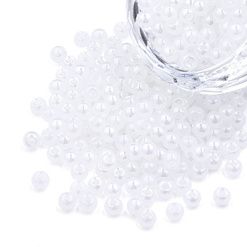 6/0 Imitation Jade Glass Seed Beads, Luster, Dyed, Round, White, 4x3mm, Hole: 1.2mm, about 450g/bag