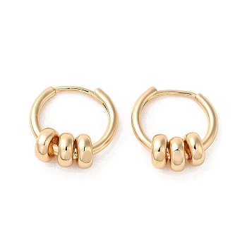 Brass Beaded Hoop Earrings, Light Gold, 13.5x6mm