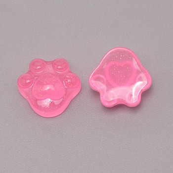 Transparent Resin Cabochons, with Glitter Powder, Cat Claw, Hot Pink, 16.5x16.5x8mm