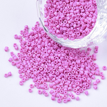 Glass Cylinder Beads, Seed Beads, Baking Paint, Round Hole, Violet, 1.5~2x1~2mm, Hole: 0.8mm, about 8000pcs/bag, about 85~95g/bag