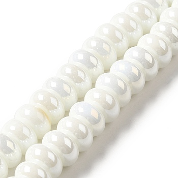 Handmade Lampwork Beads Strands, Rondelle, White, 9~10x4.5~5mm, Hole: 2.5~3mm, about 68~71pcs/strand, 14.17~16.14 inch(36~41cm)
