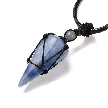 Natural Blue Aventurine Pendants Necklaces, with Waxed Cord and Nylon Cord, Cone, 31.18 inch~33 inch(79.2~84cm), 1.5~2mm