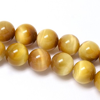 Natural Gold Tiger Eye Beads Strands, Round, Grade A, 4mm, Hole: 0.8mm, about 45pcs/strand, 8 inch