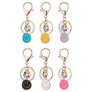 Alloy Enamel Keychain, with Iron Split Key Rings, Smiling Face, Mixed Color, 8.3cm, 6pcss/set