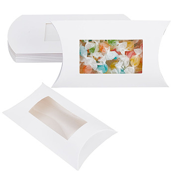 Paper Pillow Candy Boxes, Gift Boexes, with PVC Visible Window, for Wedding Favors Baby Shower Birthday Party Supplies, White, 17.5x11x3.7cm, 15pcs