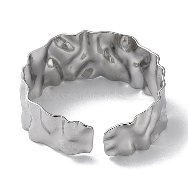 304 Stainless Steel Textured Open Cuff Bangle for Women(BJEW-Q770-02P)-3