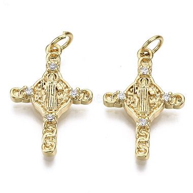 Real 16K Gold Plated Clear Cross Brass+Cubic Zirconia Pendants