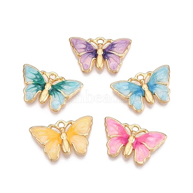 Light Gold Mixed Color Butterfly Alloy+Enamel Pendants