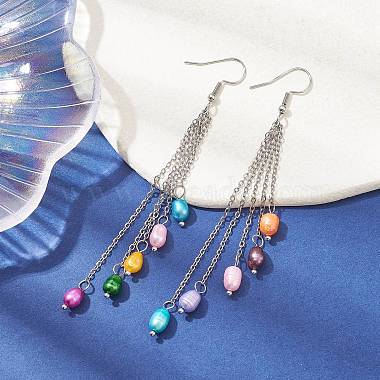Dyed Natural Pearl Dangle Earrings(EJEW-JE05466)-2