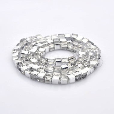 Half Plated Clear Glass Faceted Cube Beads Strands(GLAA-A031-4mm-HP02)-2