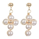 Boucles d'oreilles pendantes en forme de croix avec perles naturelles de qualité A(EJEW-JE05360)-1