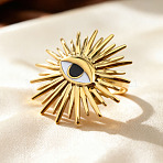 304 Stainless Steel Enamel Cuff Open Rings, Evil Eye, Real 18K Gold Plated, US Size 7 1/4(17.5mm)(RJEW-H269-08G)
