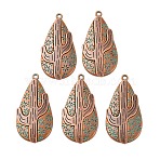 Tibetan Style Alloy Pendants, Teadrop with Cactus Charms, Red Copper & Green Patina, 46.5x24x3mm, Hole: 2.5mm(X-PALLOY-F319-05R)