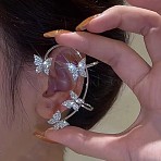 Alloy Rhinestone Cuff Earrings, Butterfly, Platinum, 70x35mm(FS-WGFB378-04)