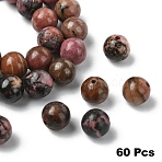 60Pcs Natural Rhodonite Beads, Round, 6mm, Hole: 1mm(G-YW0002-16A)