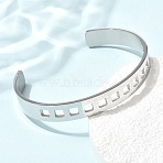 304 Stainless Steel Cutout Cuff Bangles for Women, Sqaure, Stainless Steel Color, Inner Diameter: 2.66x1.79 inch(6.75x4.55cm)(BJEW-H644-11P)