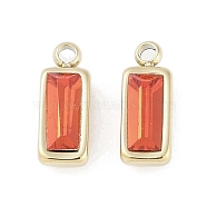 304 Stainless Steel Charms, with Glass, Rectangle Charms, Real 14K Gold Plated, Red, 11x4x4mm, Hole: 1.4mm(STAS-L022-242G-02)