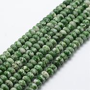Natural Green Spot Jasper Beads Strands, Rondelle, 6x4mm, Hole: 1mm, about 96~97pcs/strand, 15.3 inch(39cm)(G-G665-13-6x4mm)