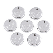 316 Surgical Stainless Steel Charms, Flat Round with Constellation, Stainless Steel Color, Capricorn, 10x2mm, Hole: 1mm(STAS-S116-418C-P)