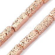 Electroplated Natural Lava Rock Beads Strands, Cuboid, Rose Gold Plated, 13.5~14x4~4.5x4~4.5mm, Hole: 0.8~0.9mm, about 30pcs/strand, 16.30''(41.4cm)(G-I360-K03-03)